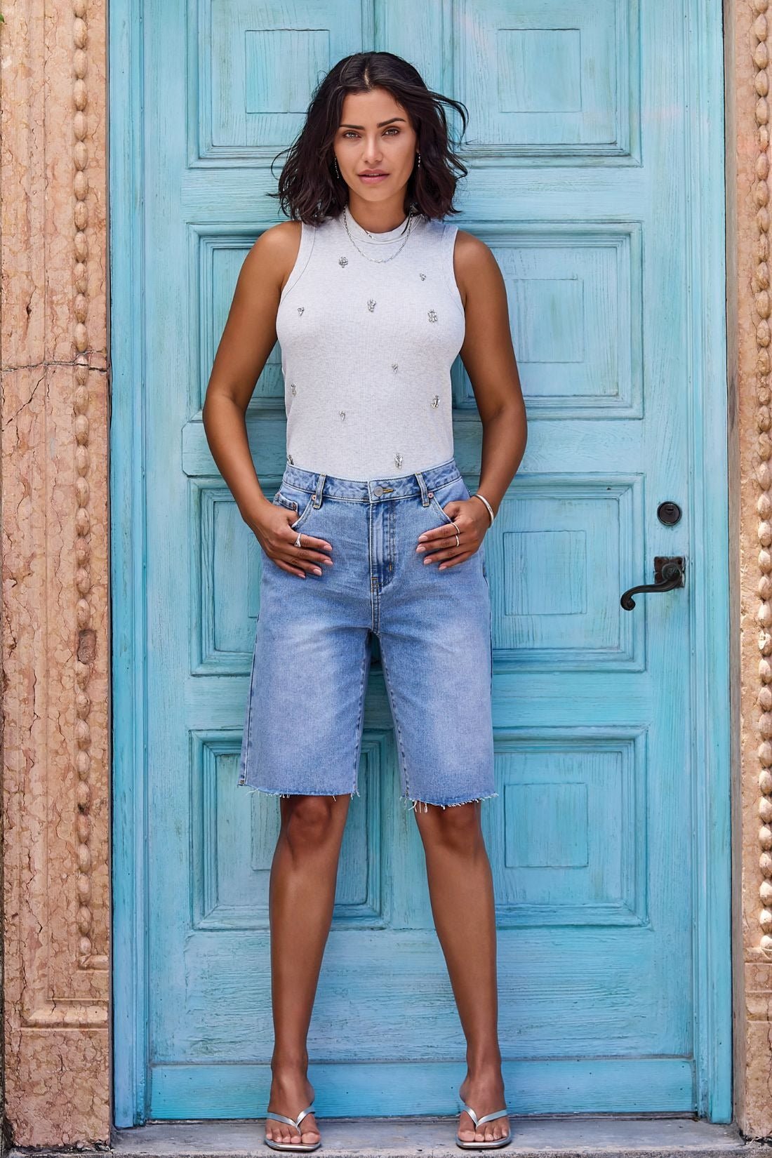 Racer Back Embellished Tank Top by Tribal at Shirley Shoppe