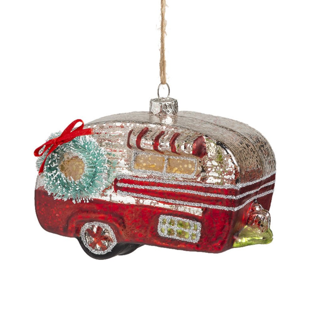 Red Canned Ham Vintage Camper Glass Ornament by Quirks! at Shirley Shoppe