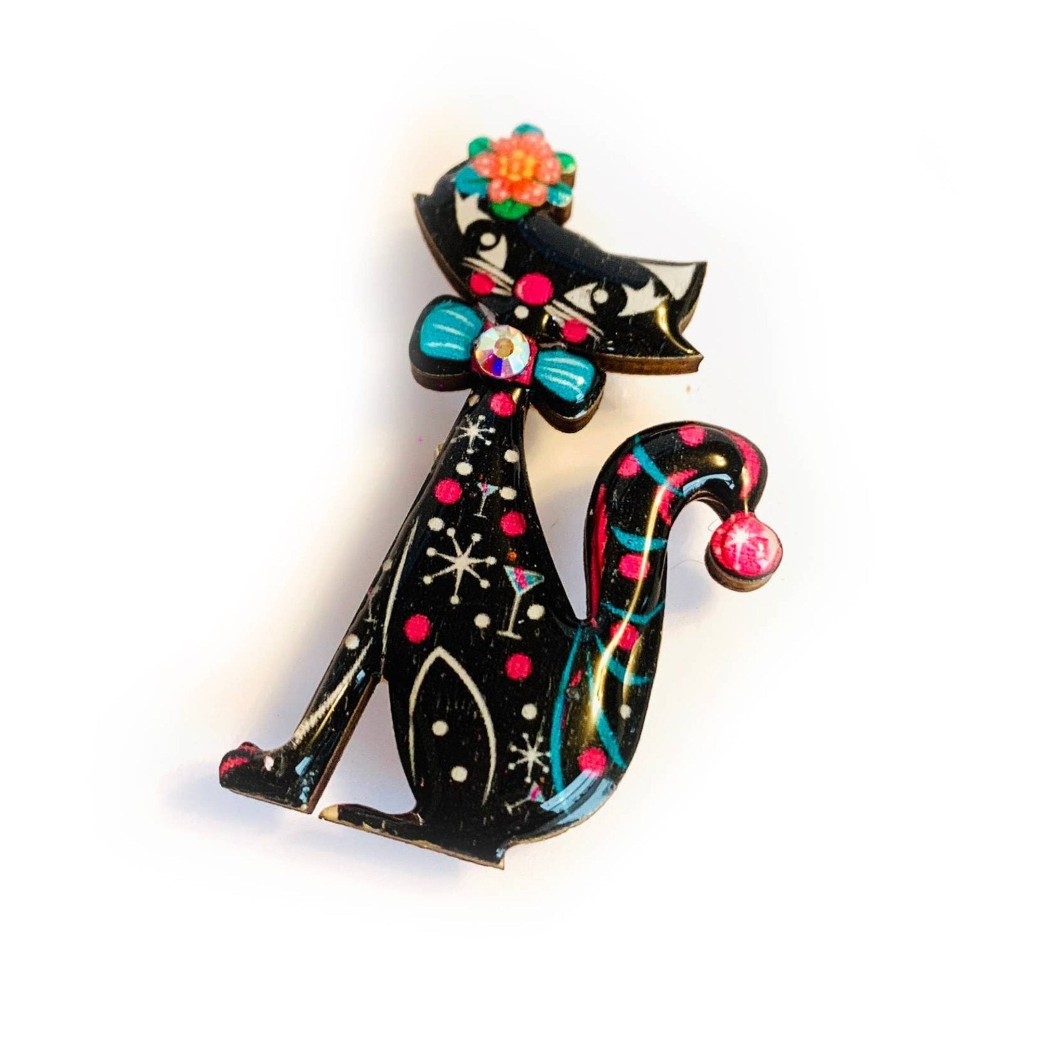 Retro Dapper Atomic Cat Brooch by Rosie Rose Parker by Quirks! at Shirley Shoppe