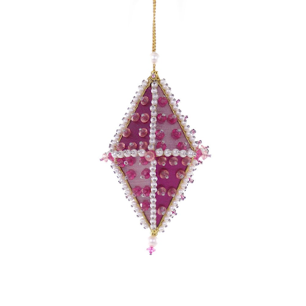 Retro Pink Beaded And Sequined Diamond Ornament by Quirks! at Shirley Shoppe