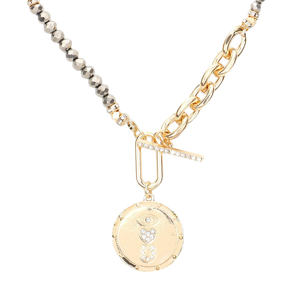 Rhinestone Evil Eye Heart Horseshoe Pendant Beaded Necklace