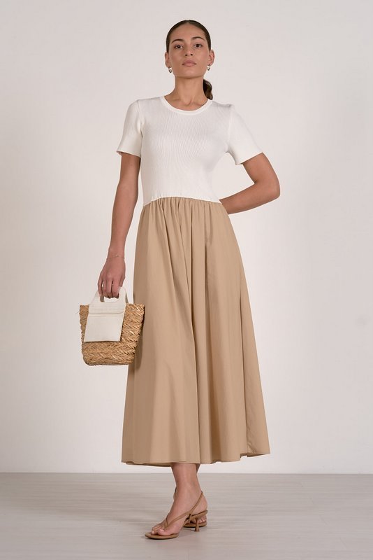 Riley Dress White Tan by Shop Elan at Shirley Shoppe