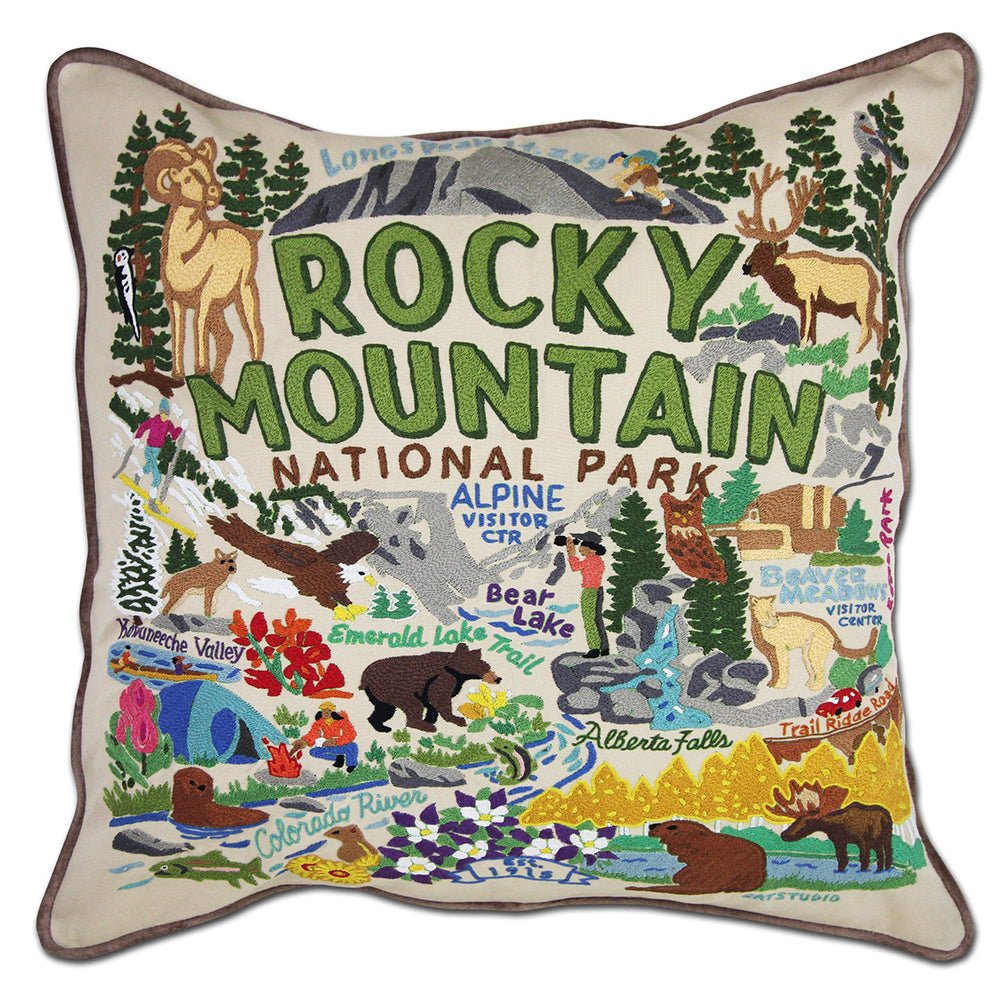 Rocky Mountain National Park Hand - Embroidered Pillow by Cat Studio by Quirks! at Shirley Shoppe