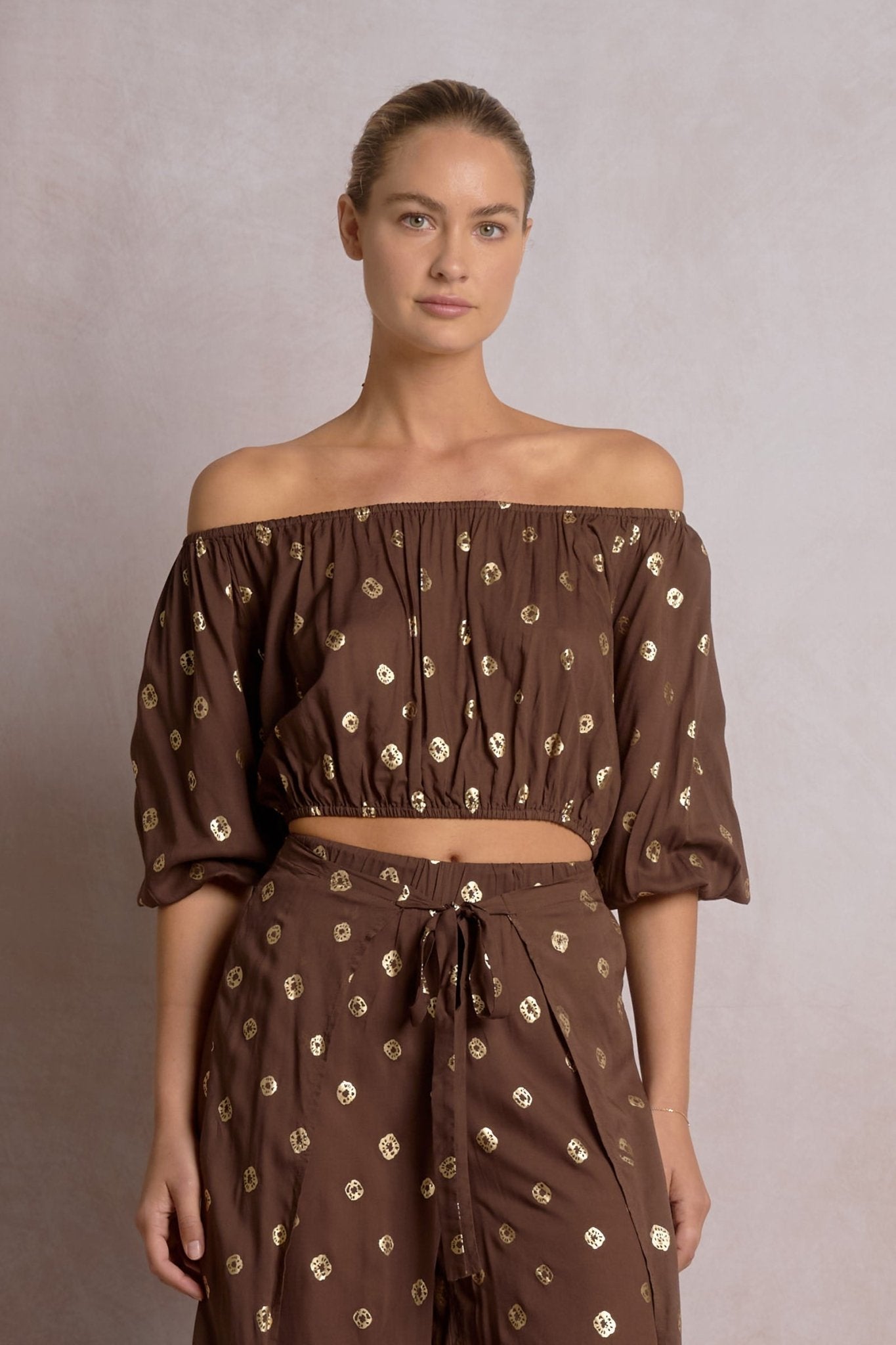 Romi Top Brown Polka by Shop Elan at Shirley Shoppe