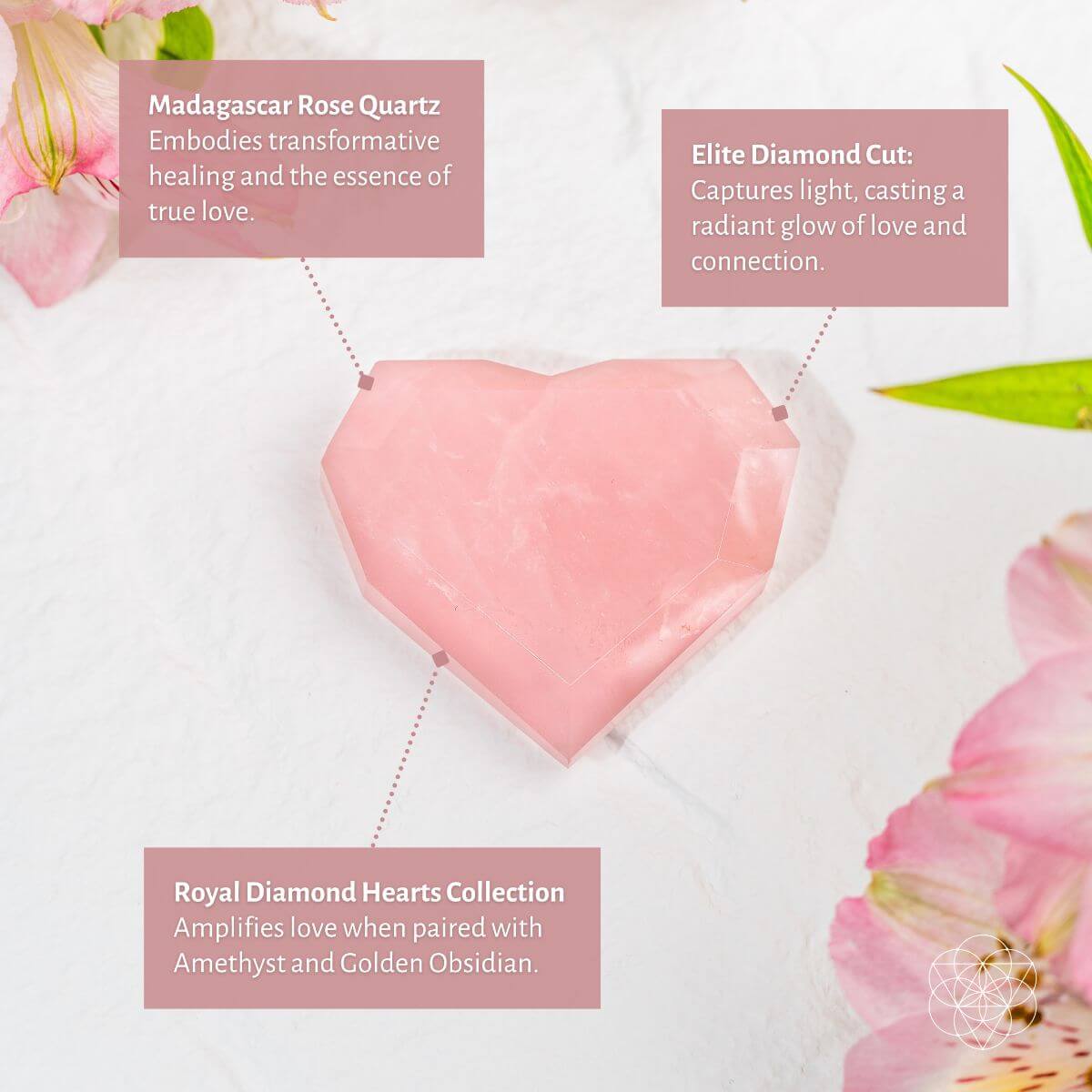 Royal Diamond Heart - Madagascar Rose Quartz for Infinite Love by Conscious Items at Shirley Shoppe