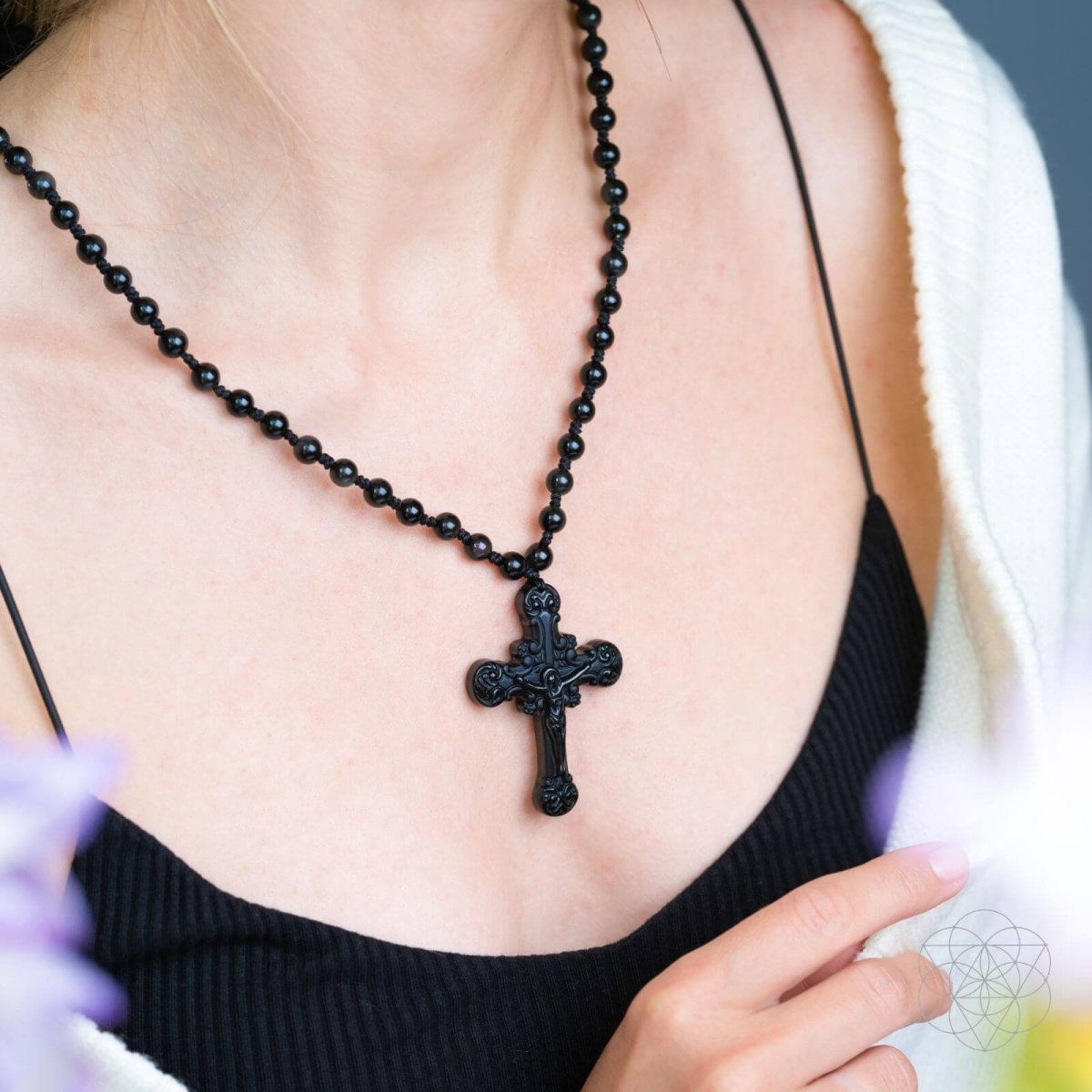 Sacred Armor: Black Obsidian Cross of Faith & Protection by Conscious Items at Shirley Shoppe