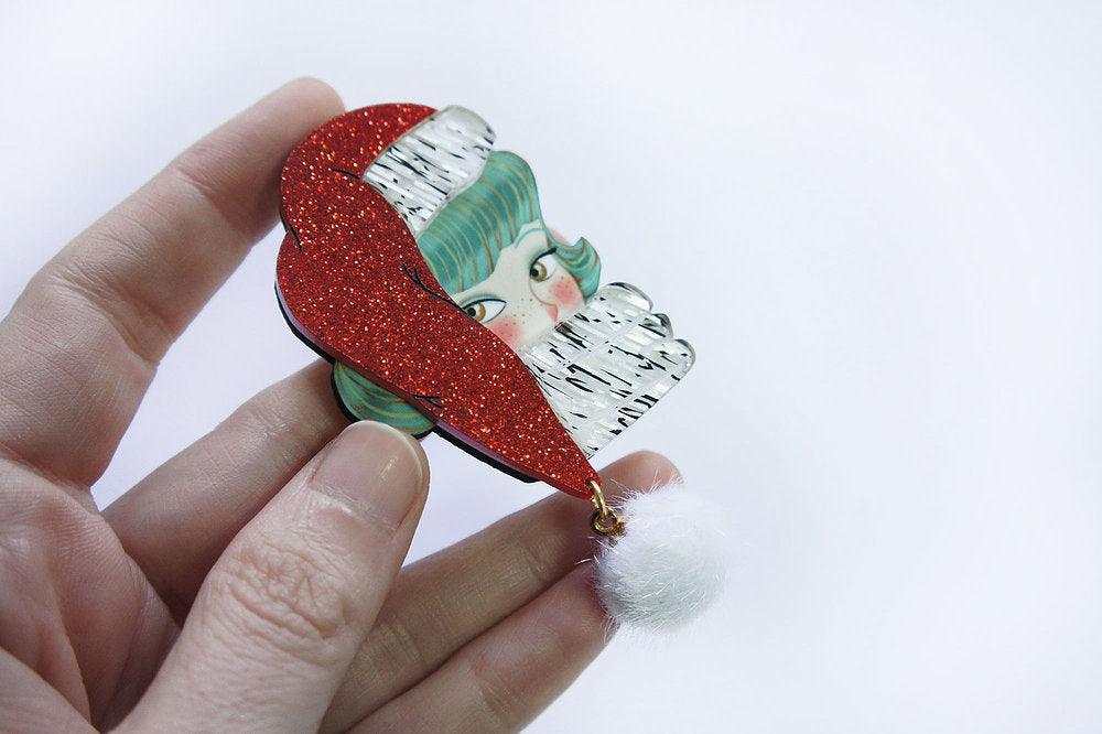 Santa Claus Jolly Green Brooch by Laliblue by Quirks! at Shirley Shoppe