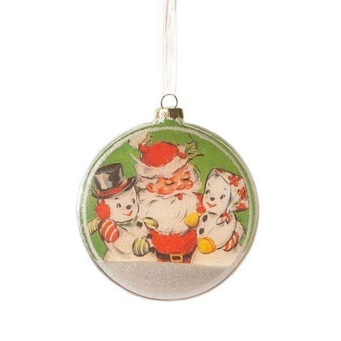 Santa with Snowmen Glass Shaker Ornament by Bethany Lowe