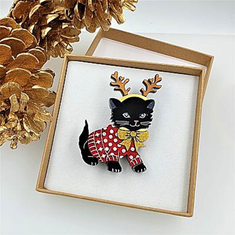 Santa's Little Helper Cat Brooch by Cherryloco Jewellery by Quirks! at Shirley Shoppe