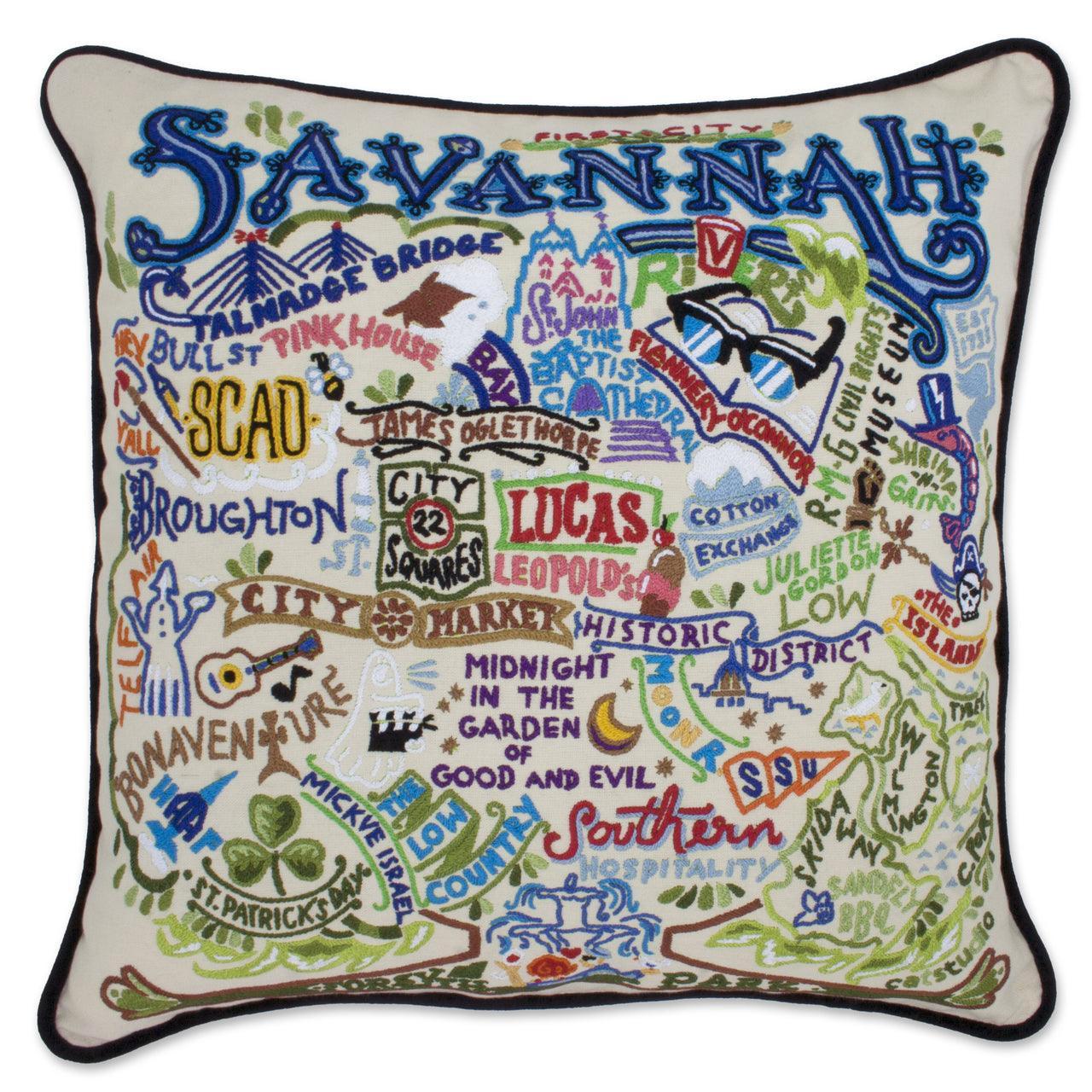 Savannah, GA Hand - Embroidered Pillow by Quirks! at Shirley Shoppe