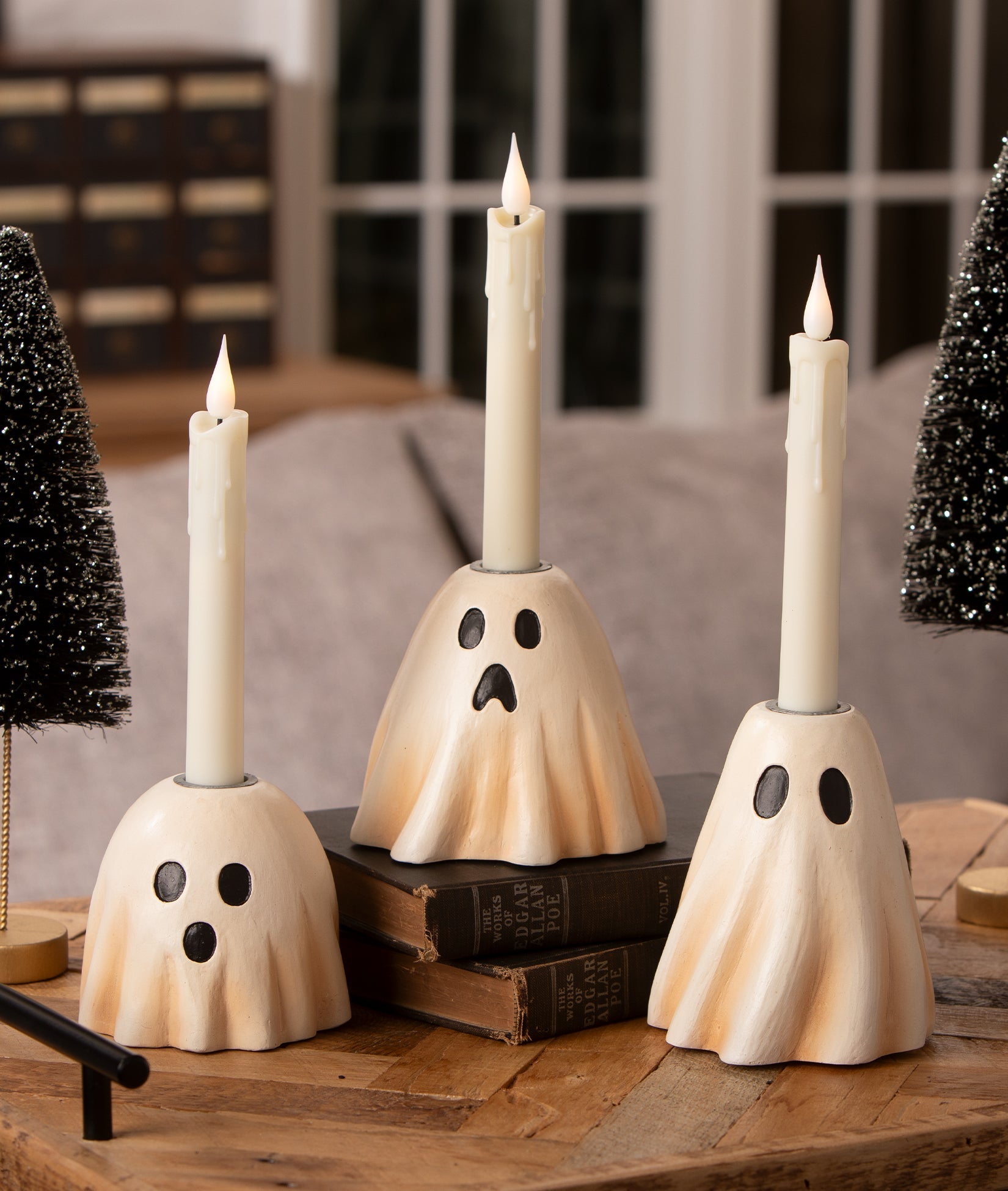 Scared Ghost Candlestick | Halloween Decor | Bethany Lowe by Quirks! at Shirley Shoppe
