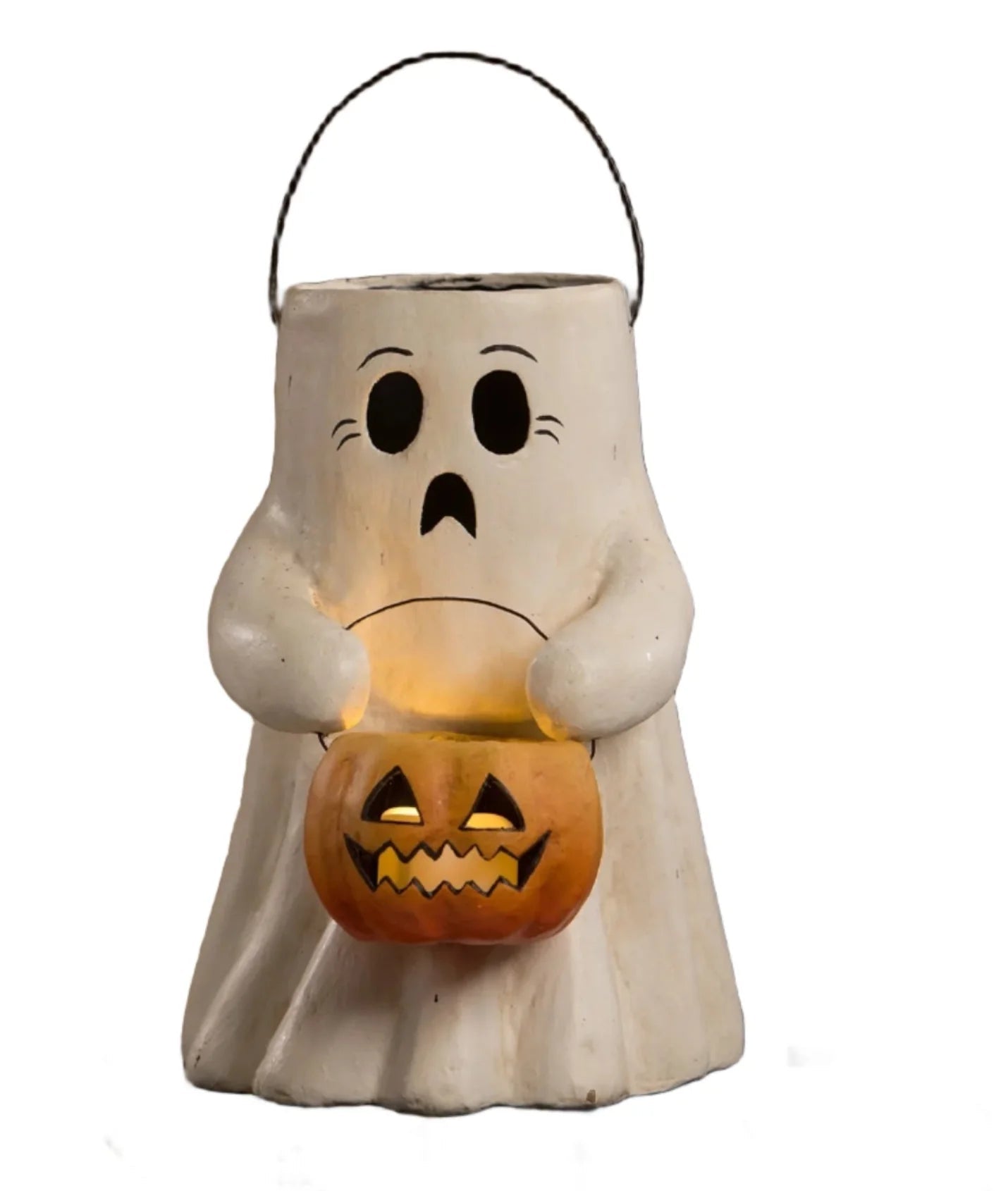 Scaredy Boo With Pumpkin Bucket Paper Mache by Quirks! at Shirley Shoppe