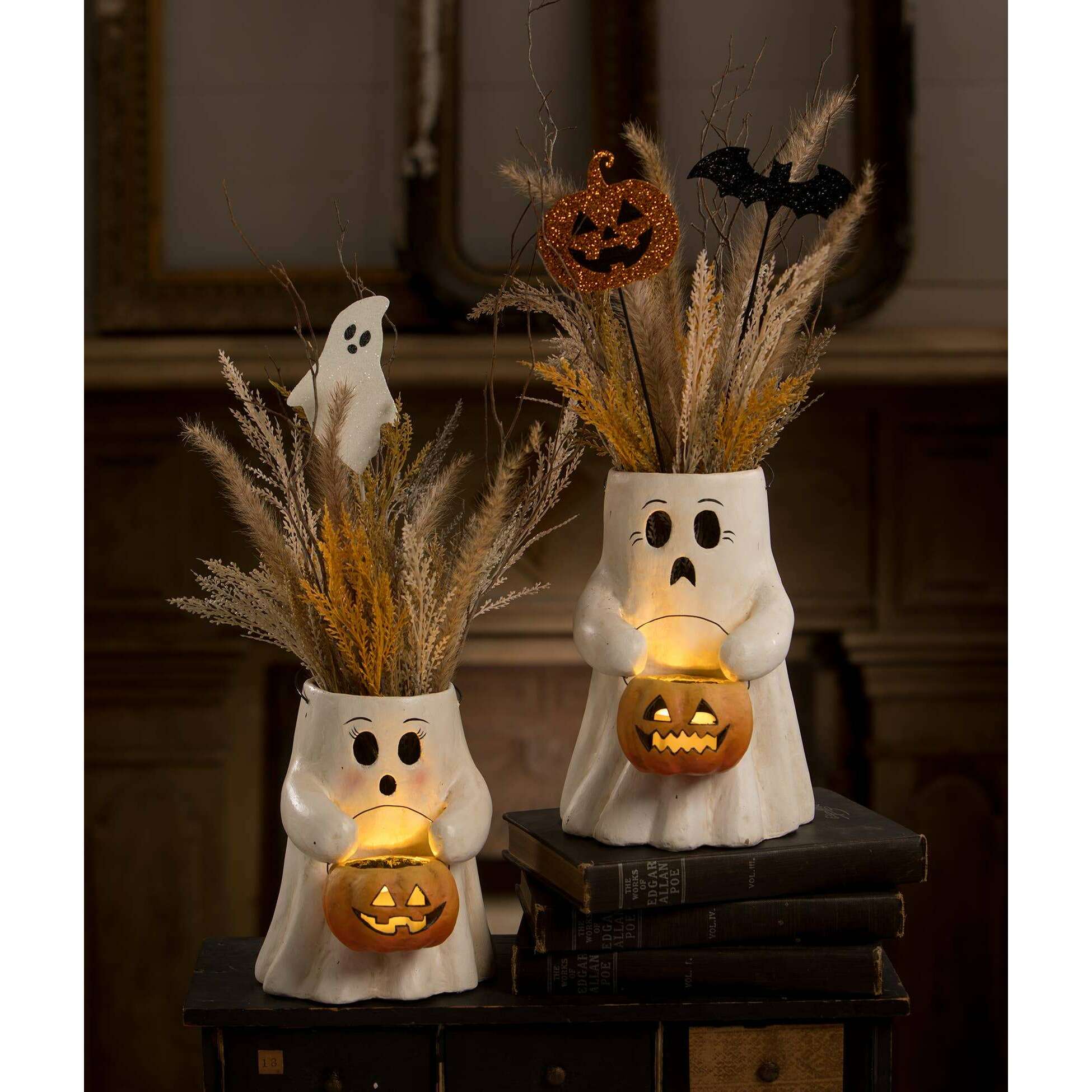 Scaredy Boo With Pumpkin Bucket Paper Mache