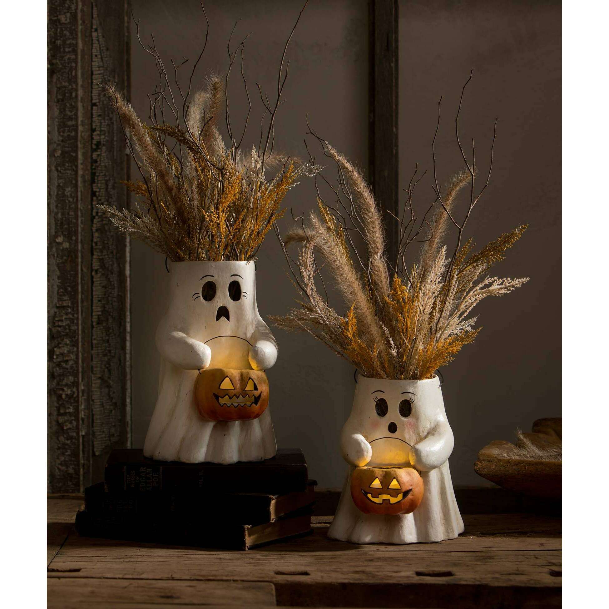 Scaredy Boo With Pumpkin Bucket Paper Mache