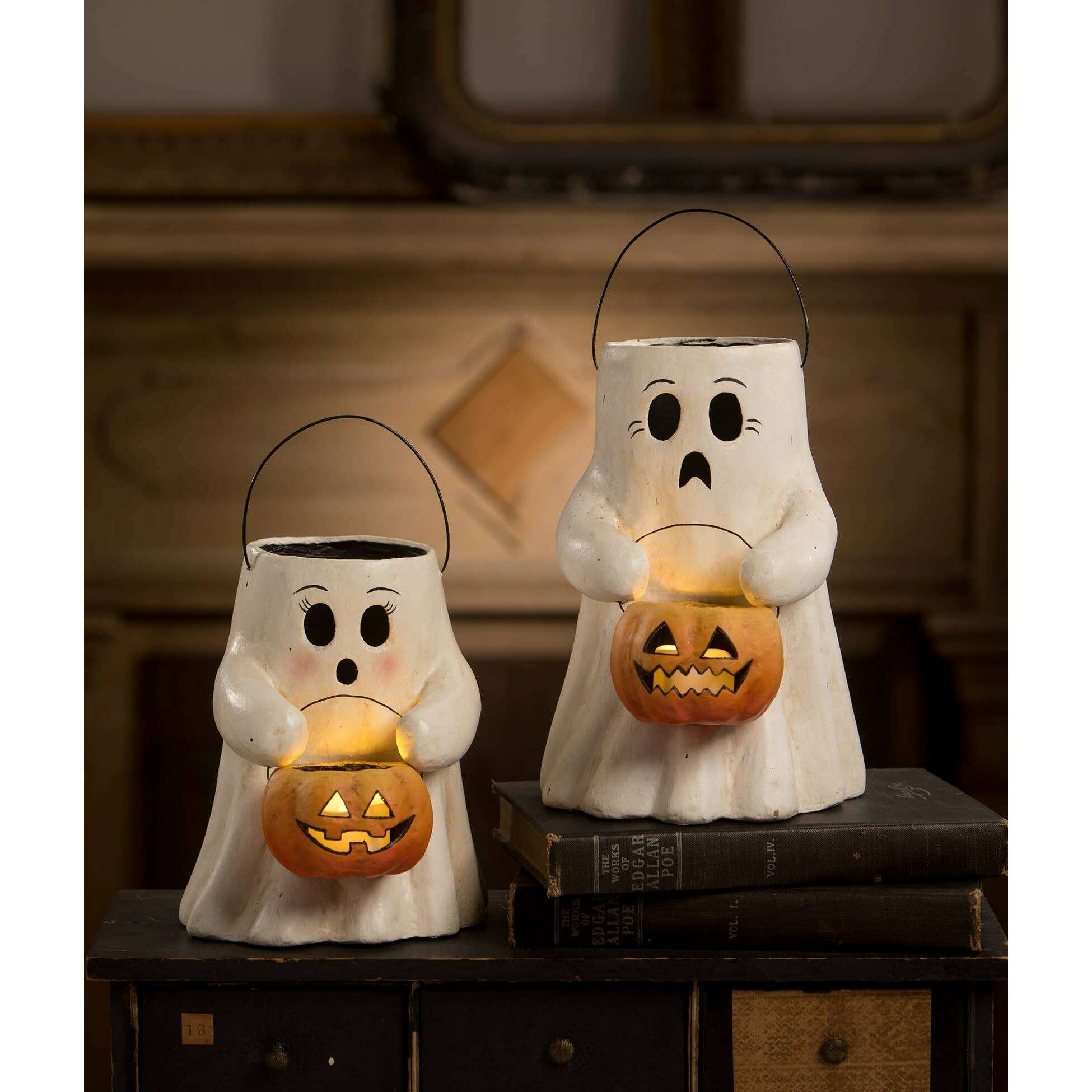 Scaredy Boo With Pumpkin Bucket Paper Mache