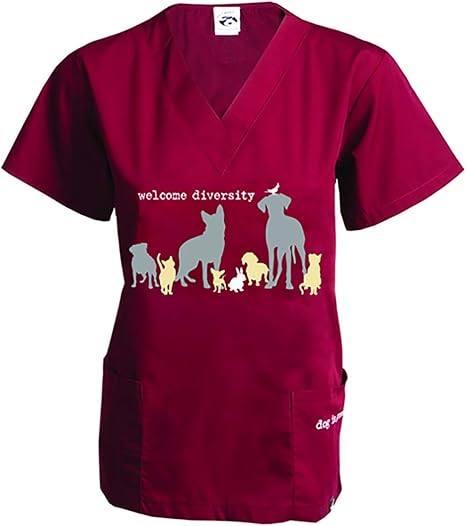 Scrub Top: Welcome Diversity (Wine) by Dog is Good at Shirley Shoppe