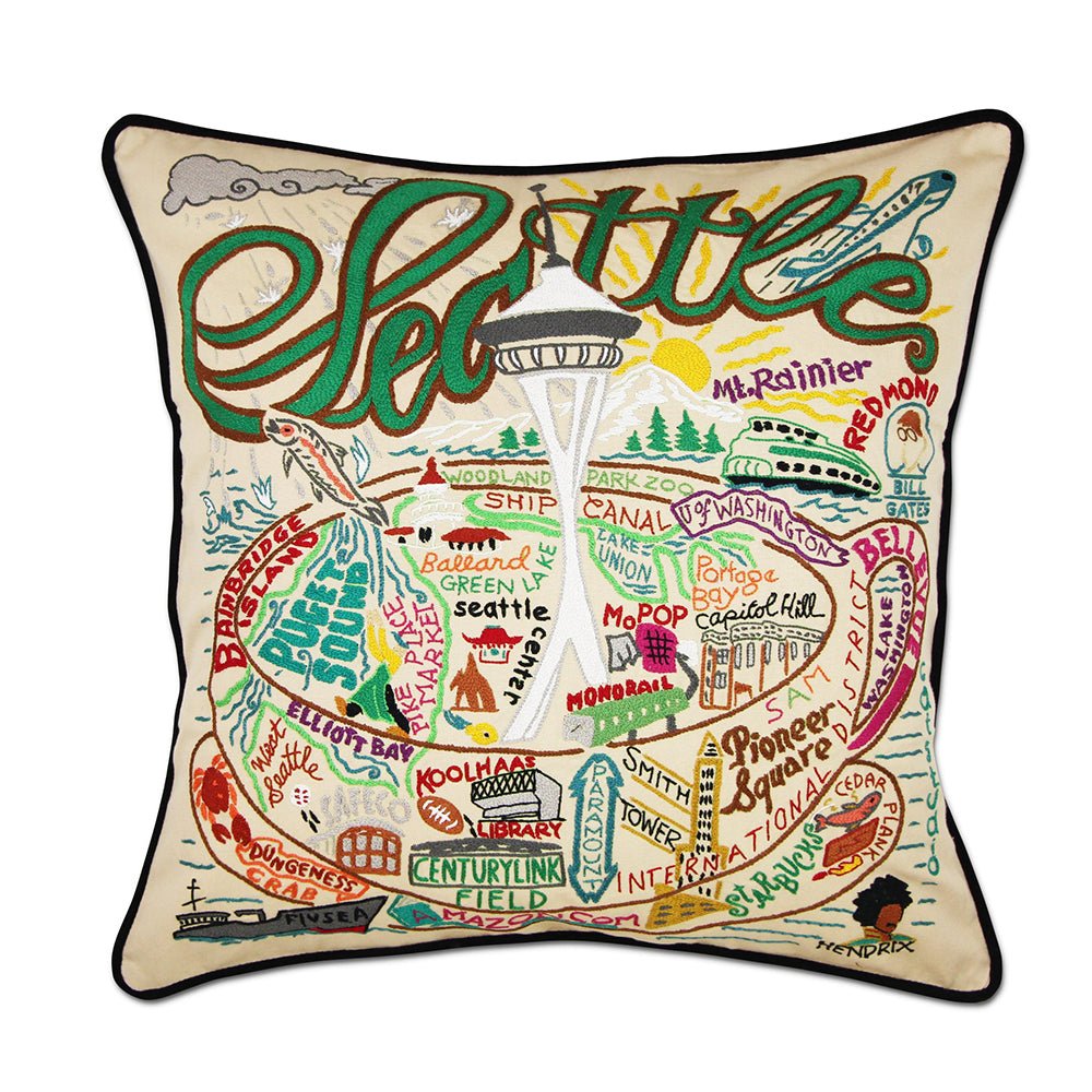Seattle, WA Hand - Embroidered Pillow by Quirks! at Shirley Shoppe