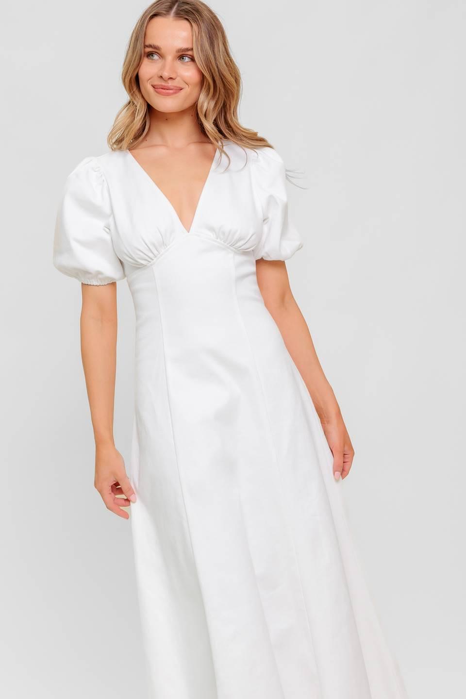 SECRET VINE GLOW WOVEN TWILL MIDI DRESS by Flying Tomato at Shirley Shoppe
