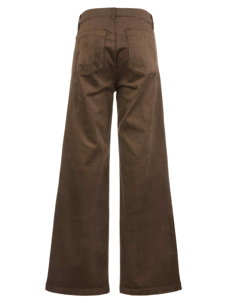 Jodi Velveteen High Rise Wide Straight Leg in Chocolate