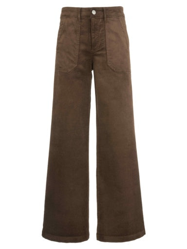 Jodi Velveteen High Rise Wide Straight Leg in Chocolate