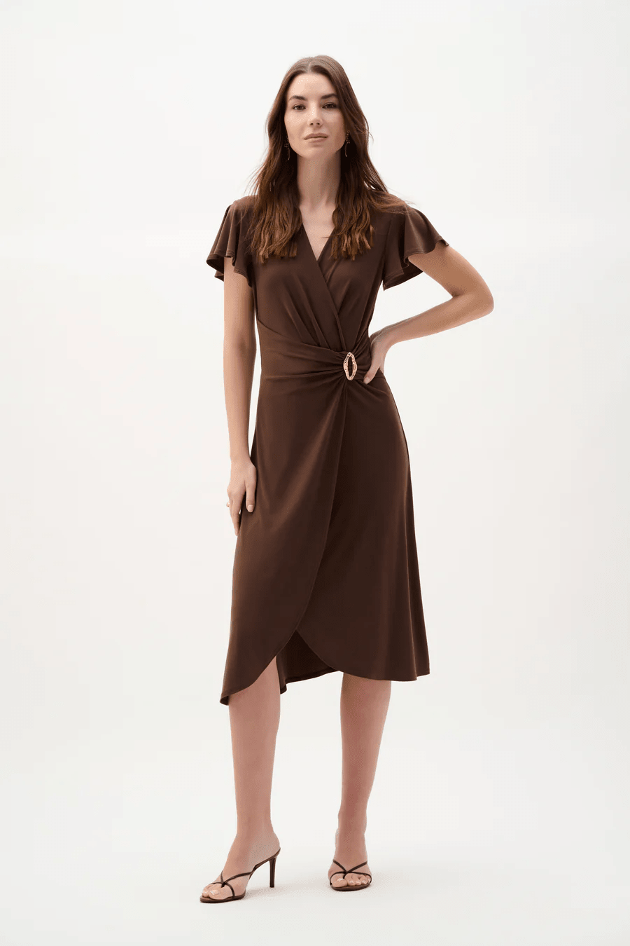 Silky Knit Wrap Dress With Ruffled Sleeves by Joseph Ribkoff at Shirley Shoppe