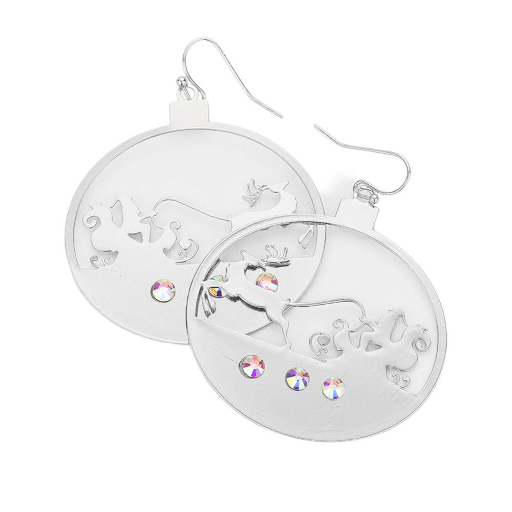Stone Embellished Rudolph Accented Brass Dangle Earrings