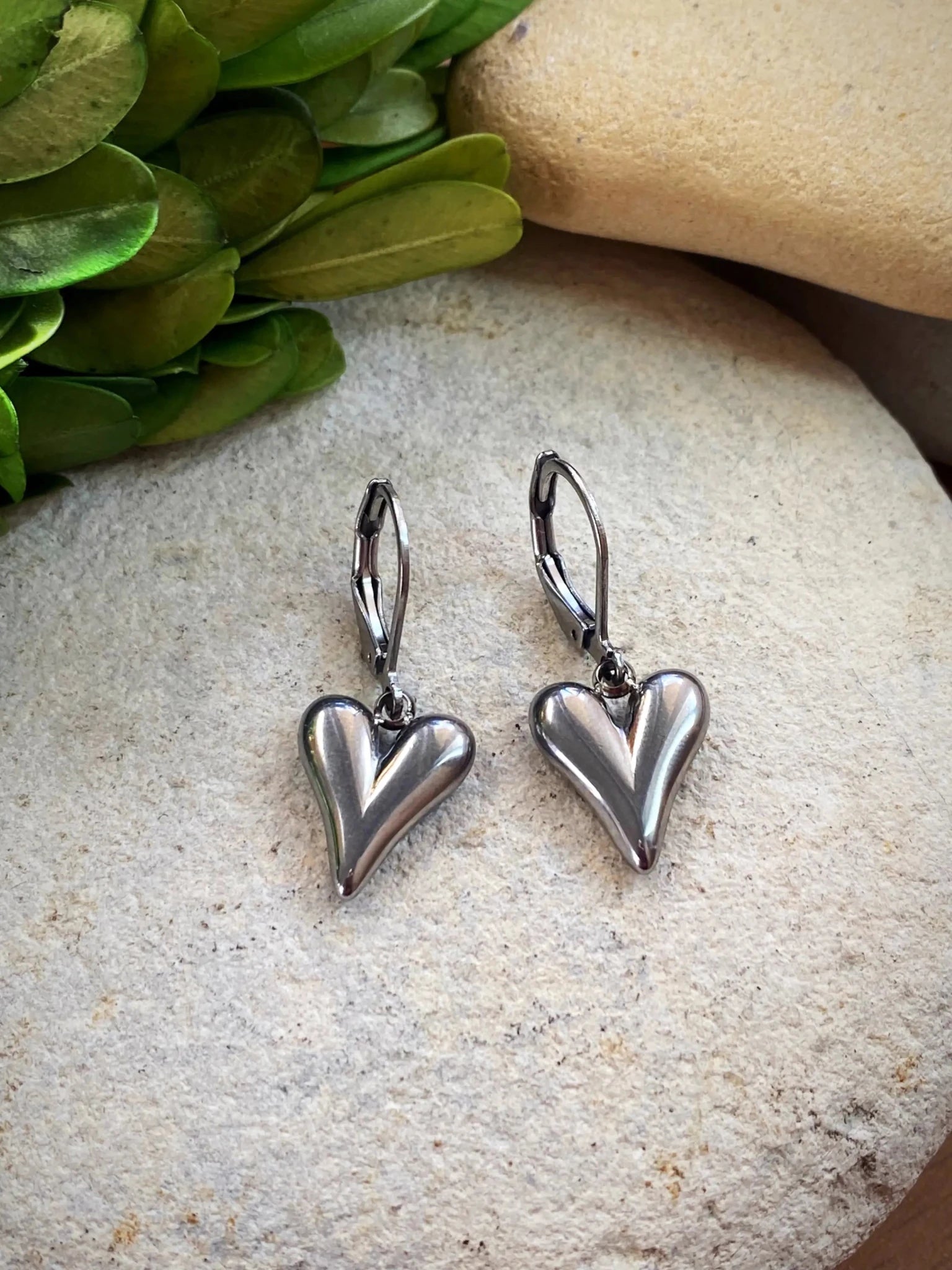 SILVER HEART EARRINGS by Bellaforma Jewelry at Shirley Shoppe