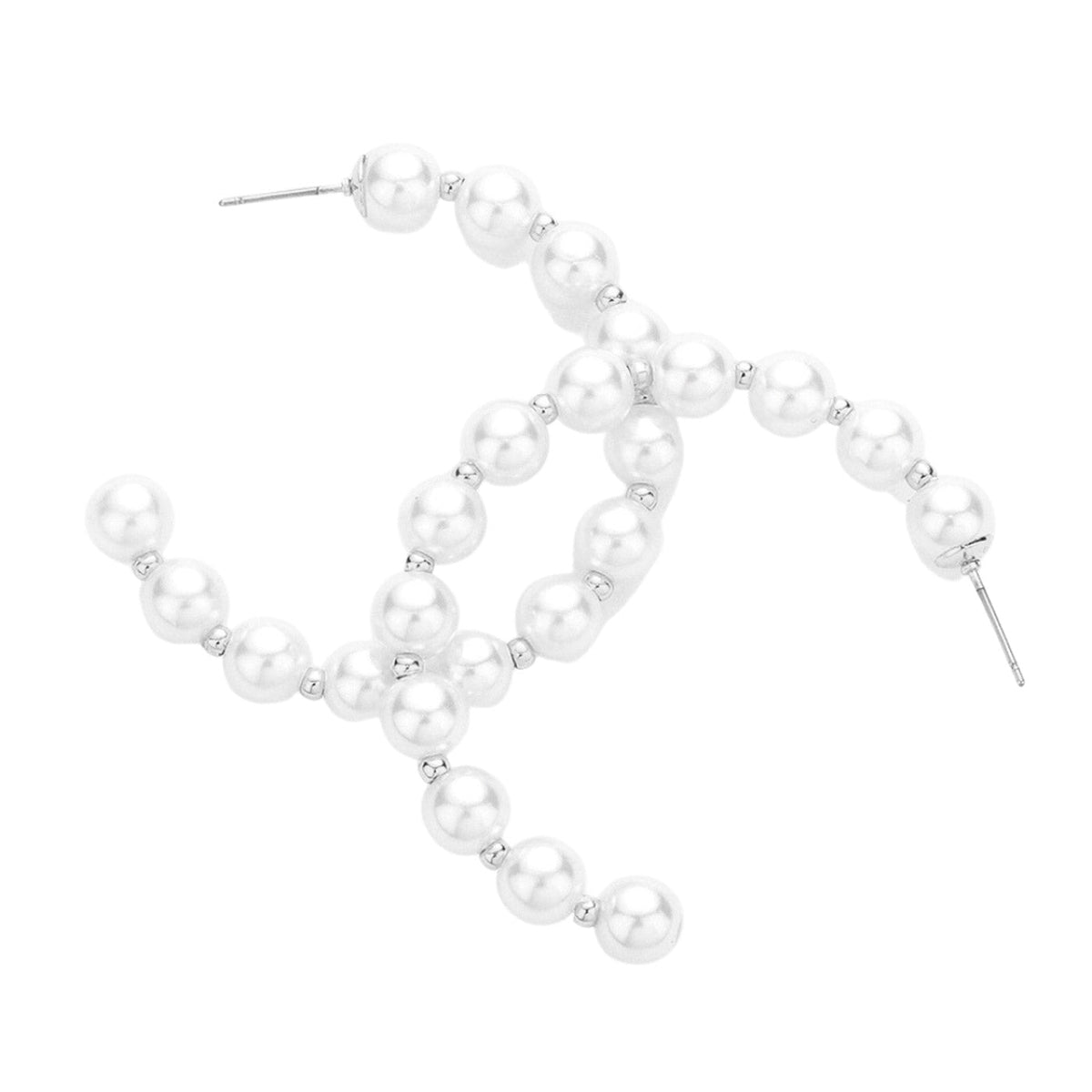 Pearl Metal Ball 2 Inch Hoop Earrings