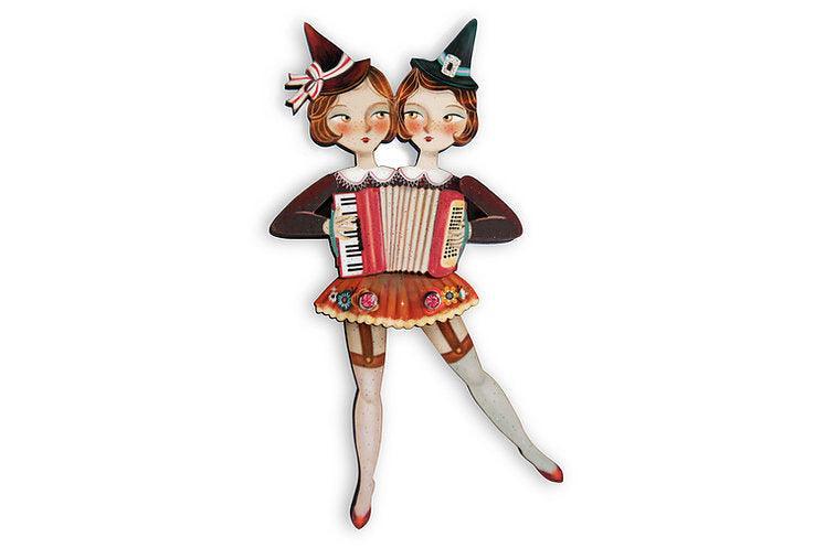 Sister Accordionists Circus Brooch by Laliblue by Quirks! at Shirley Shoppe