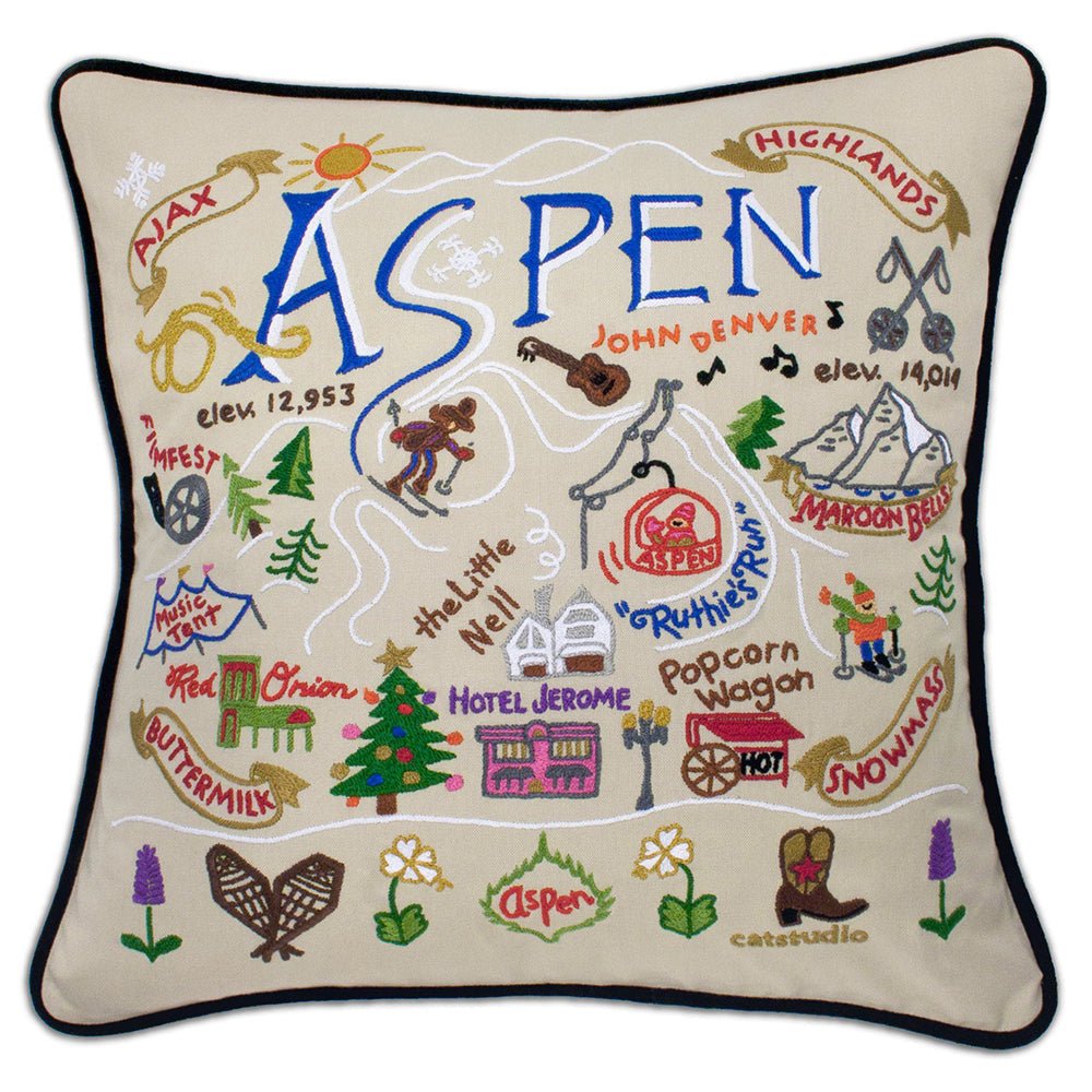 Ski Aspen Hand - Embroidered Pillow by Quirks! at Shirley Shoppe