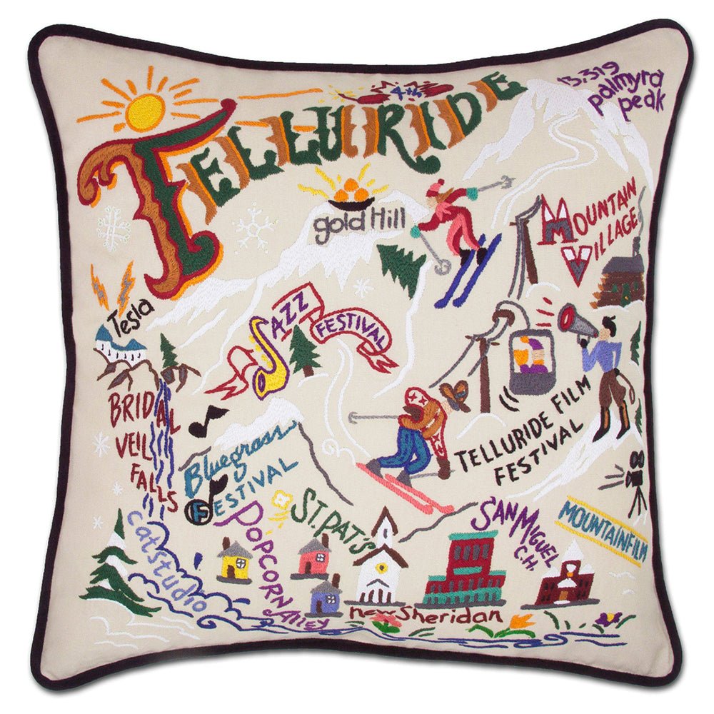 Ski Telluride Hand - Embroidered Pillow by Quirks! at Shirley Shoppe