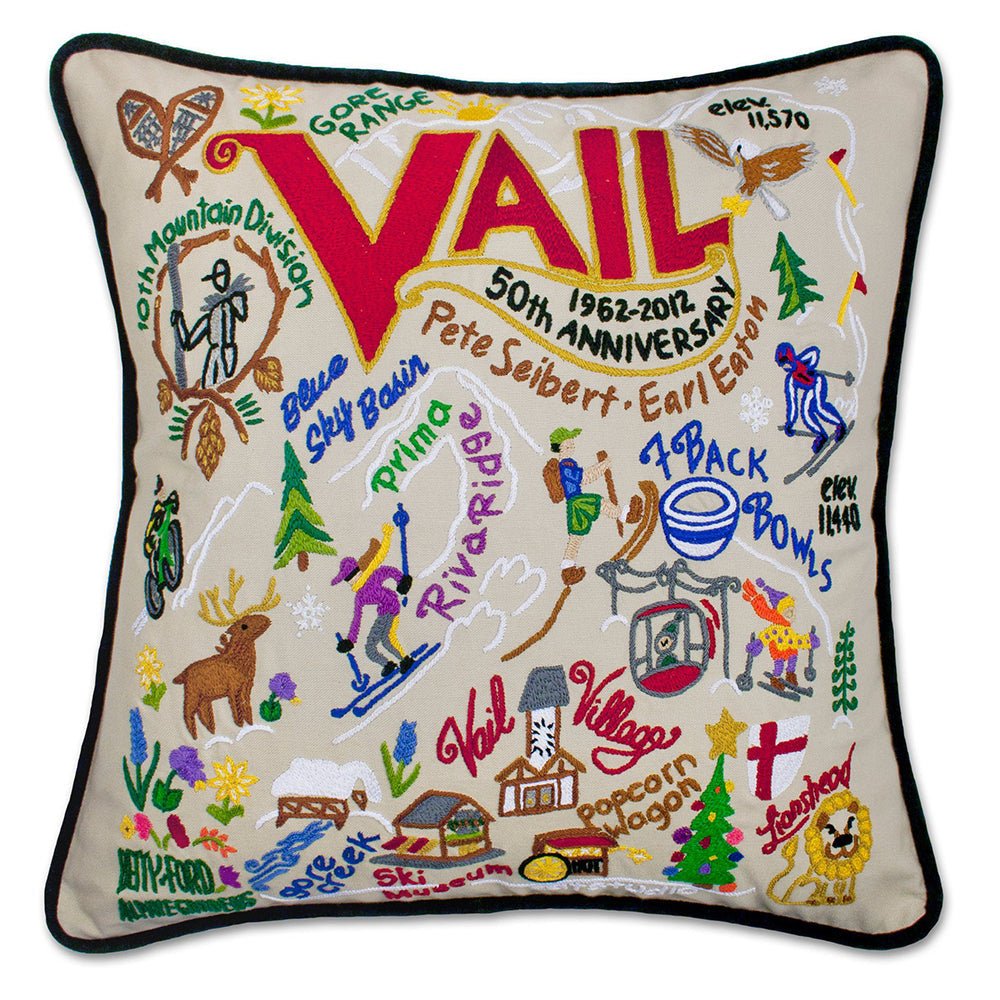 Ski Vail Hand - Embroidered Pillow by Quirks! at Shirley Shoppe