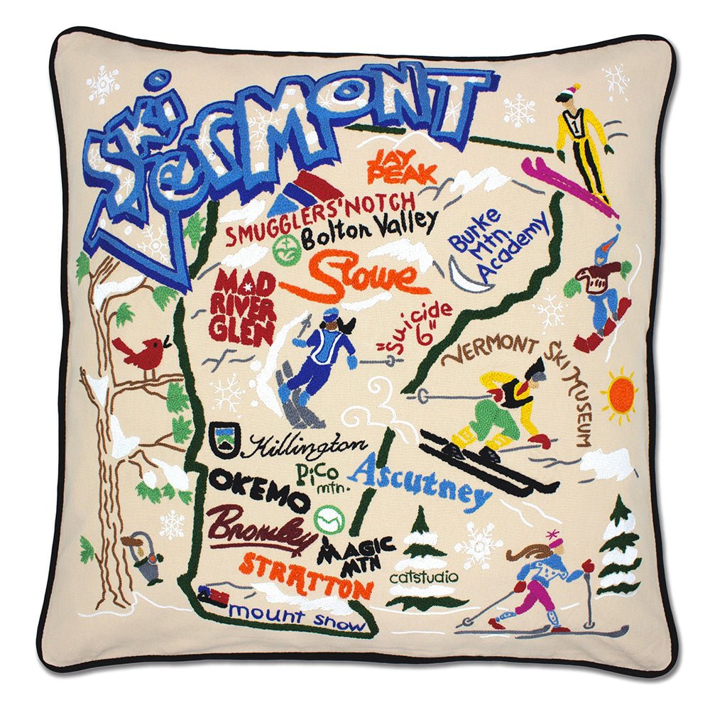 Ski Vermont Hand - Embroidered Pillow by Quirks! at Shirley Shoppe