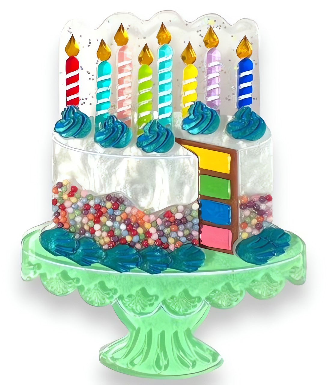 "Slice, Slice Baby" Birthday Cake Brooch by Lipstick & Chrome x Club Eggie — Vintage Birthday Acrylic Pin