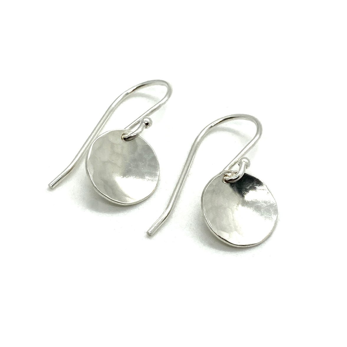 Small Full Moon Earrings | Hammered Circle Drop Earrings | Moon Phase Earrings by Alison Morse at Shirley Shoppe