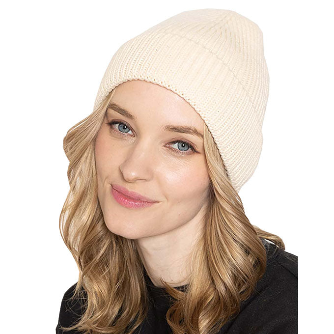 Solid Ribbed Cuff Beanie Hat