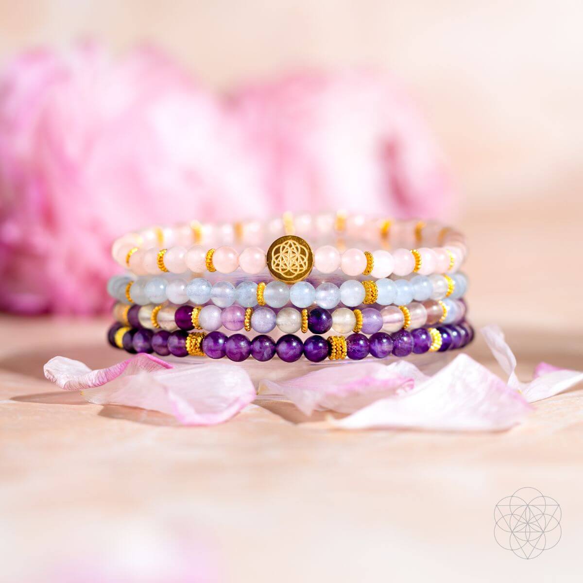 Clear Skies - Amethyst, Aquamarine, Rose Quartz & Fluorite Bracelet Pack of 4