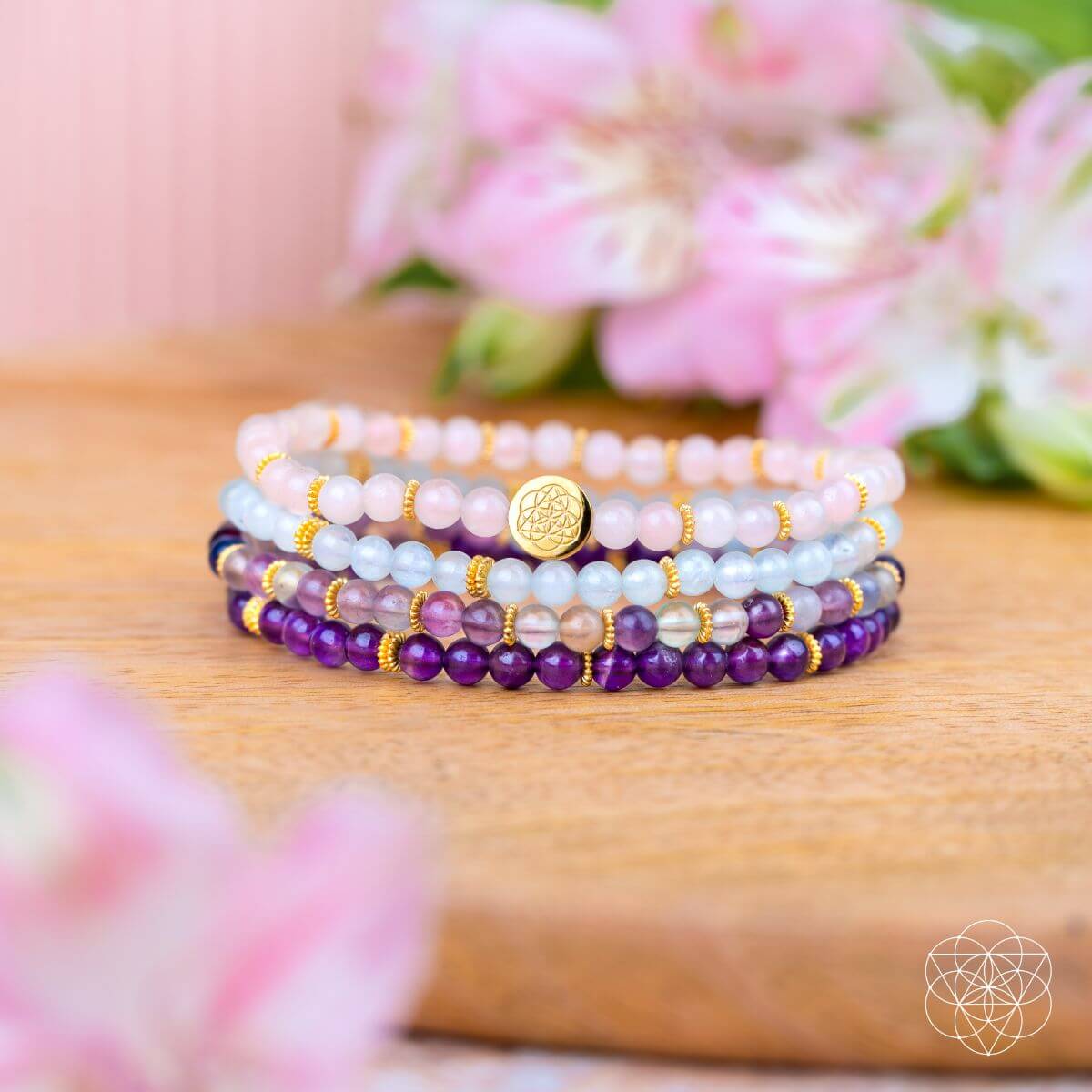 Clear Skies - Amethyst, Aquamarine, Rose Quartz & Fluorite Bracelet Pack of 4