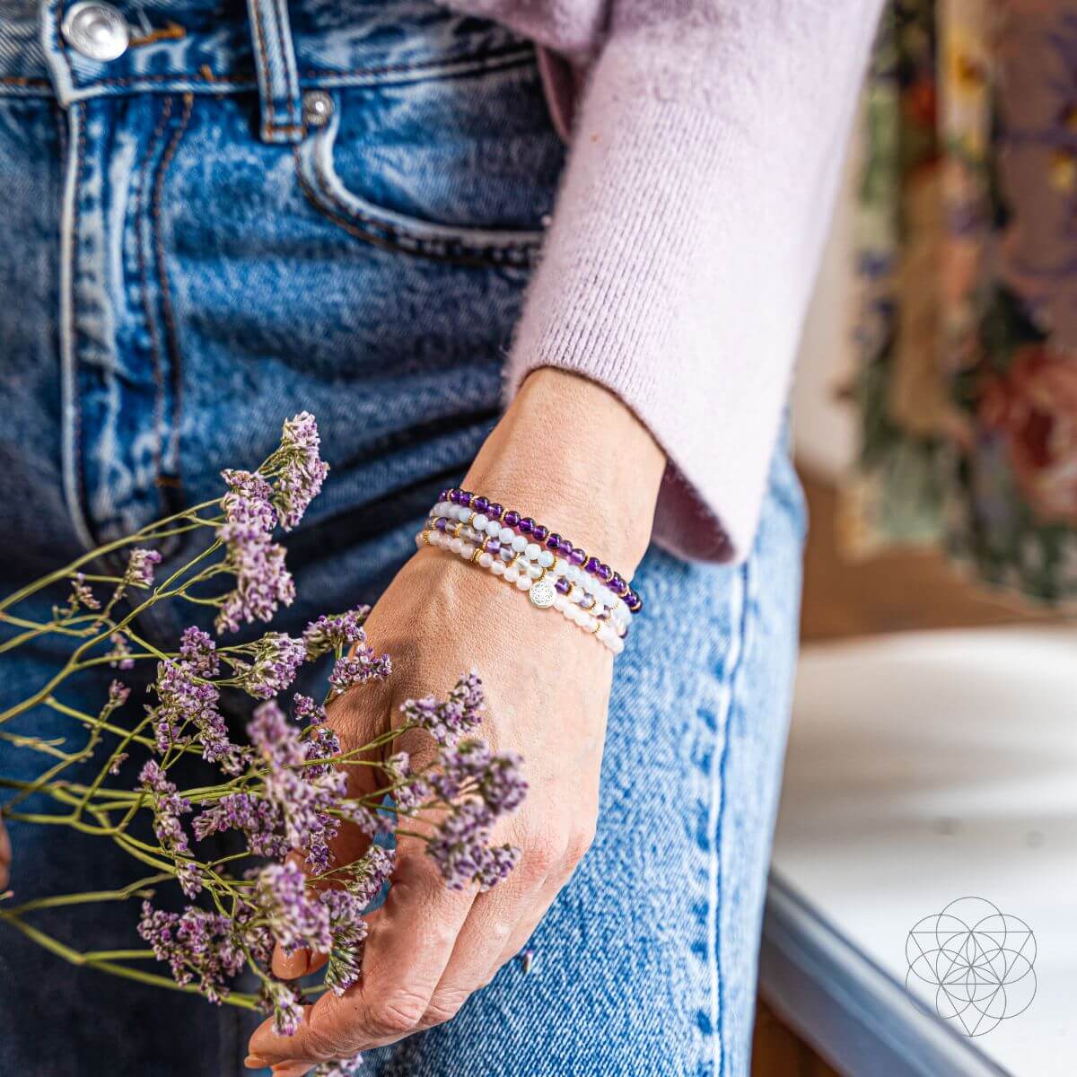 Clear Skies - Amethyst, Aquamarine, Rose Quartz & Fluorite Bracelet Pack of 4