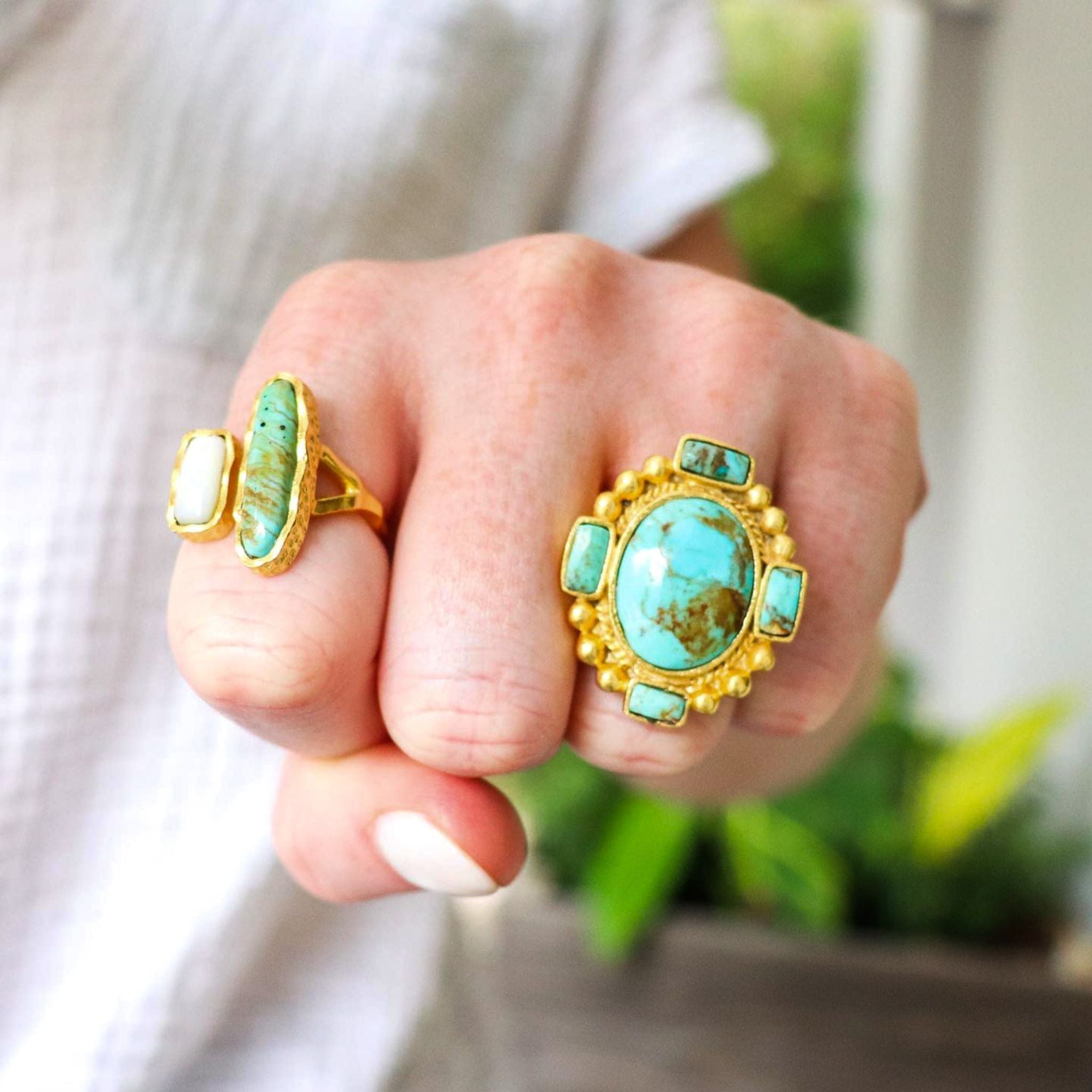 Southwestern Statement Ring - Turquoise by Christina Greene at Shirley Shoppe