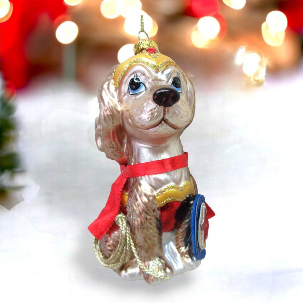 Spaniel in Wonder Dog Costume Ornament by December Diamonds by Quirks! at Shirley Shoppe