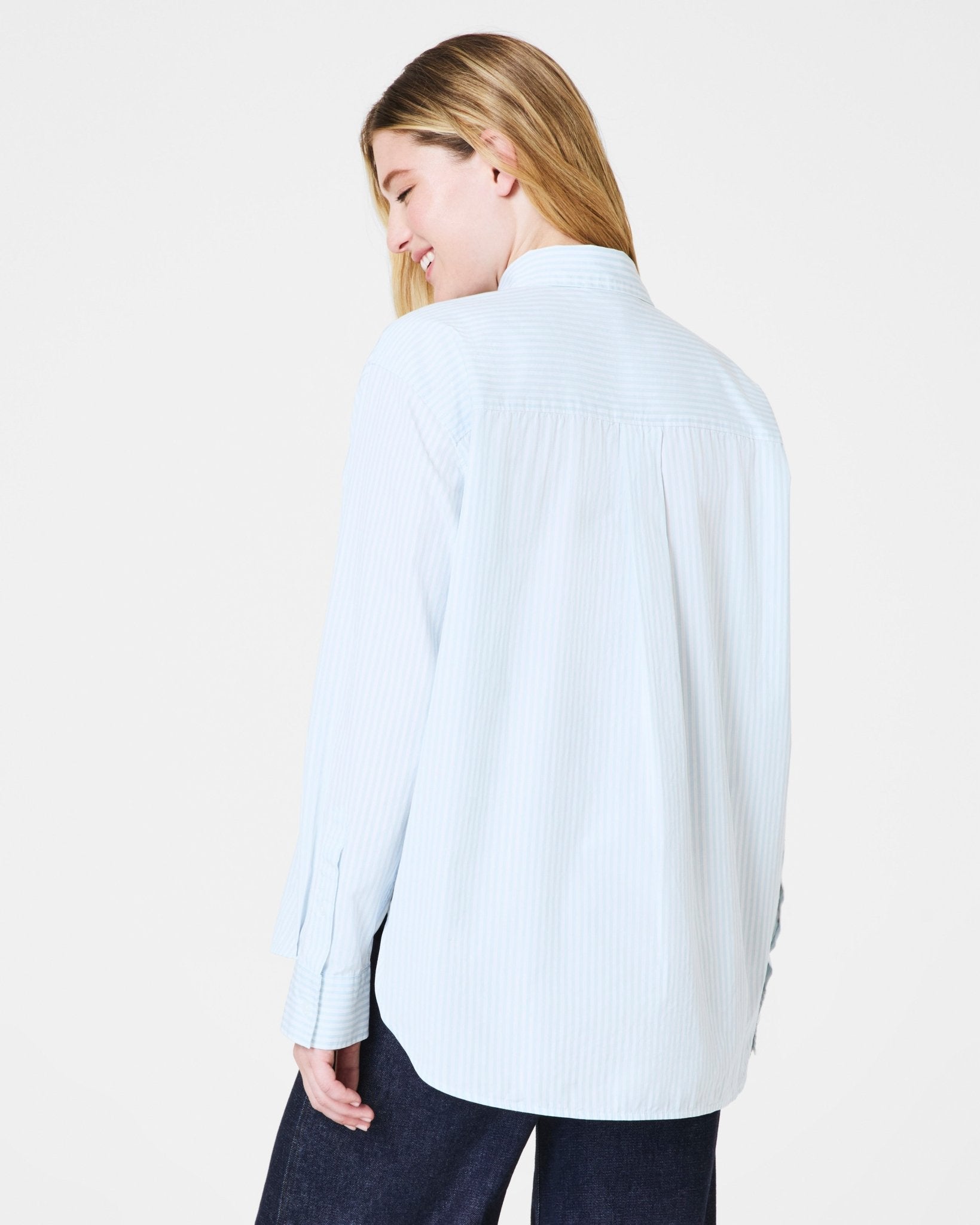 SPANX® Poplin Oversized Button - Up Shirt | Classic White/Sky by Spanx at Shirley Shoppe