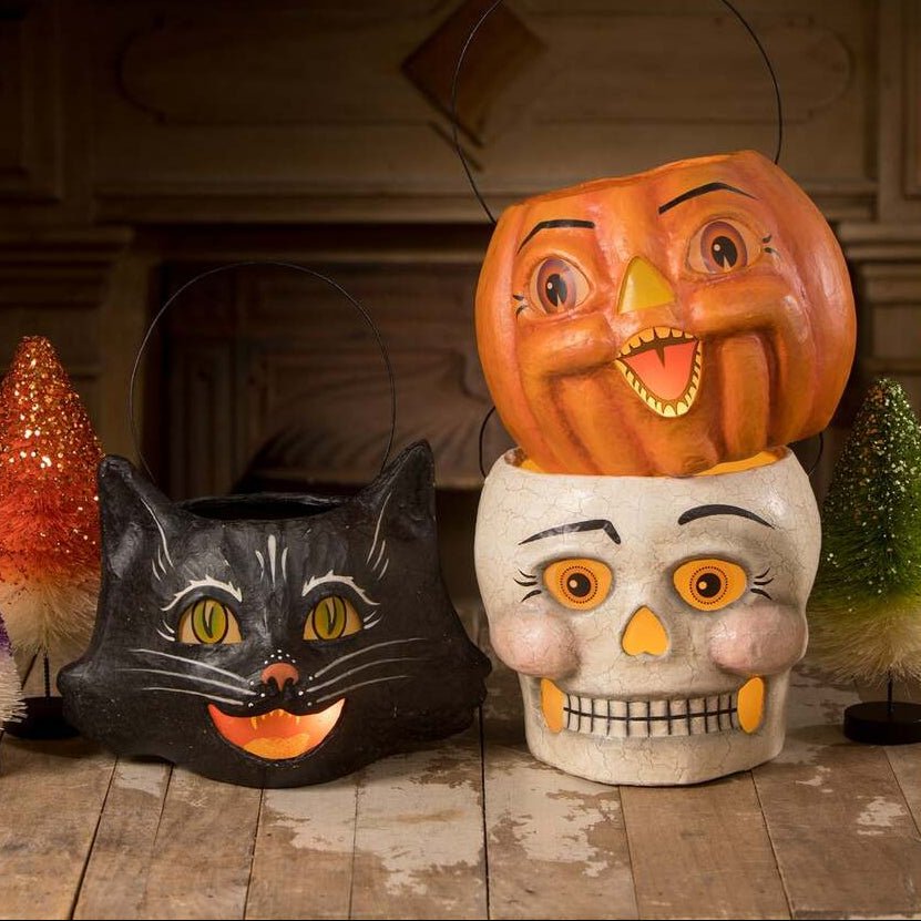Spunky Pumpkin Bucket Paper Mache by Bethany Lowe Designs by Quirks! at Shirley Shoppe