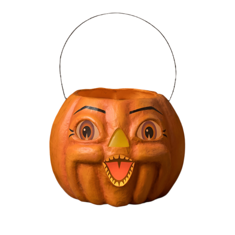 Spunky Pumpkin Bucket Paper Mache by Bethany Lowe Designs by Quirks! at Shirley Shoppe