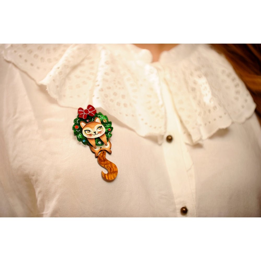 Squirrel in A Christmas Wreath Brooch by Laliblue by Quirks! at Shirley Shoppe