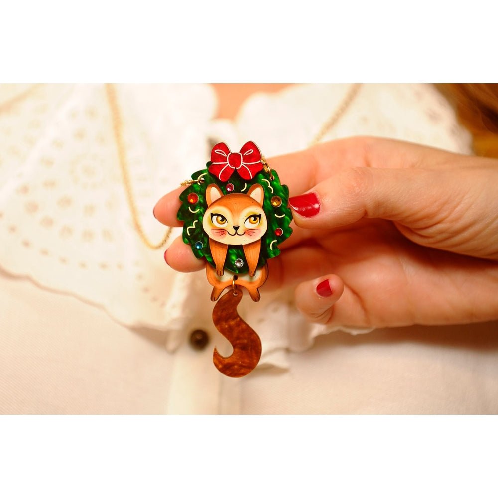 Squirrel in A Christmas Wreath Necklace by Laliblue by Quirks! at Shirley Shoppe