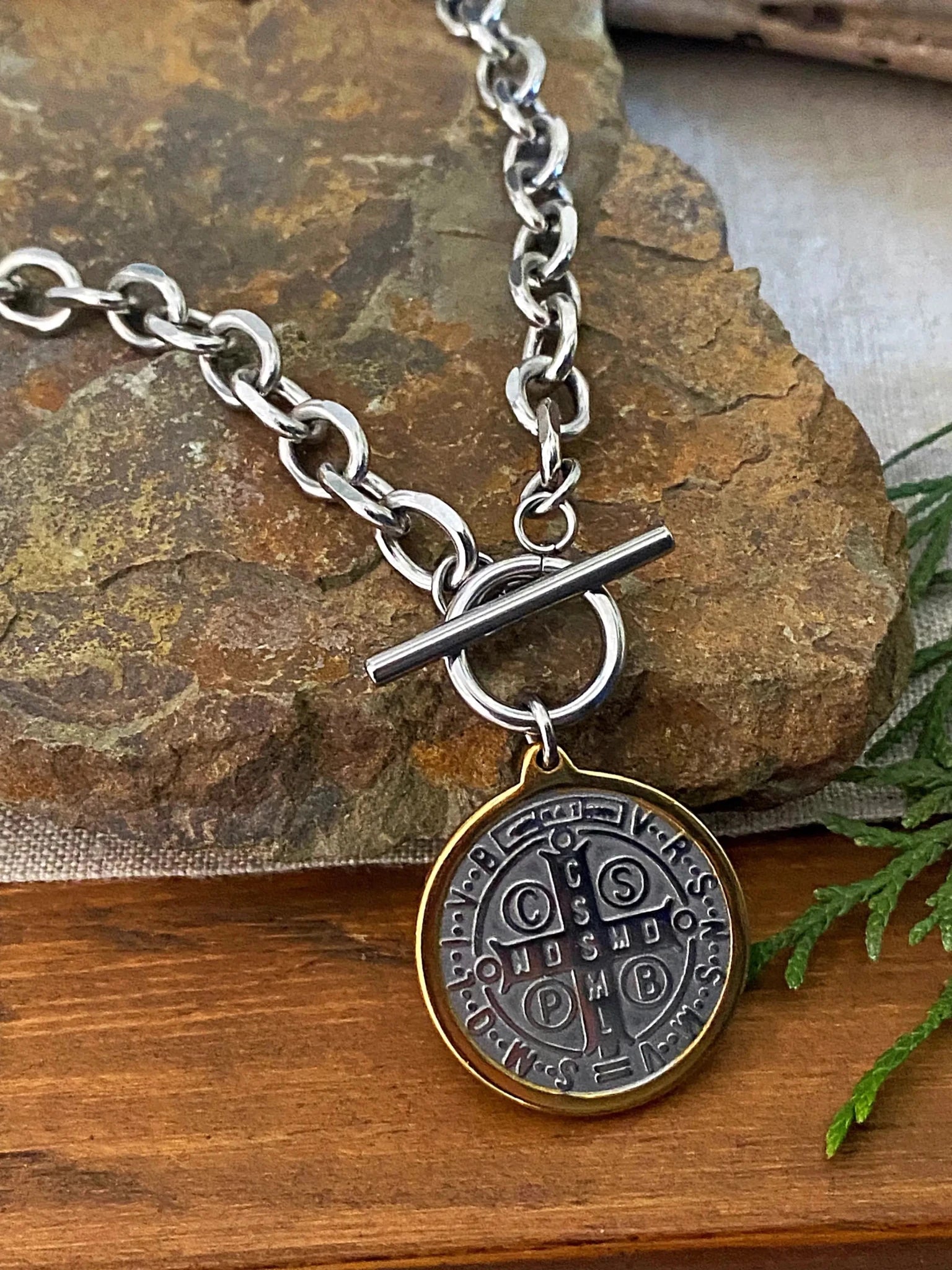 ST. BENEDICT TOGGLE NECKLACE by Bellaforma Jewelry at Shirley Shoppe
