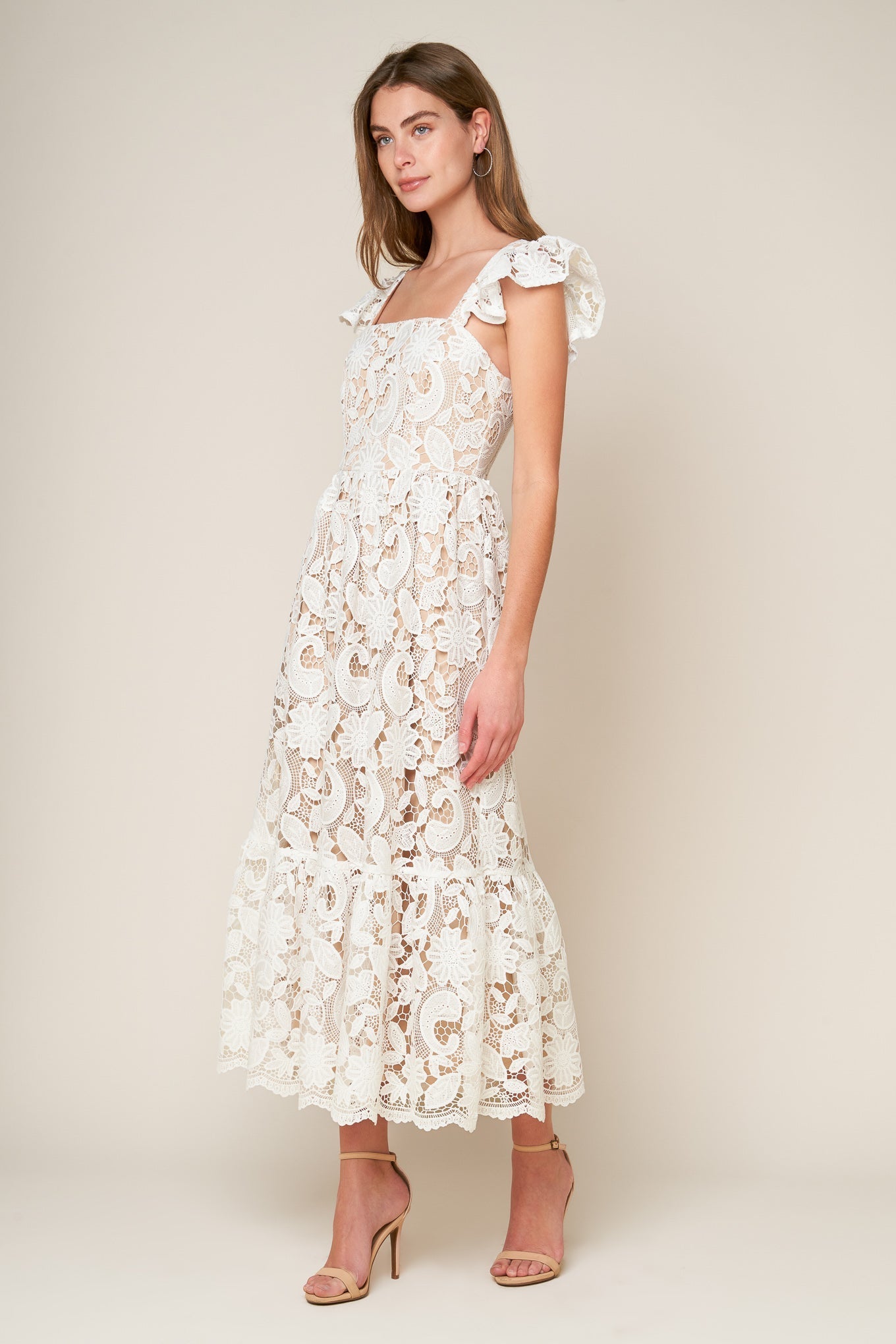 STILL THINKING LACE MIDI DRESS by Flying Tomato at Shirley Shoppe