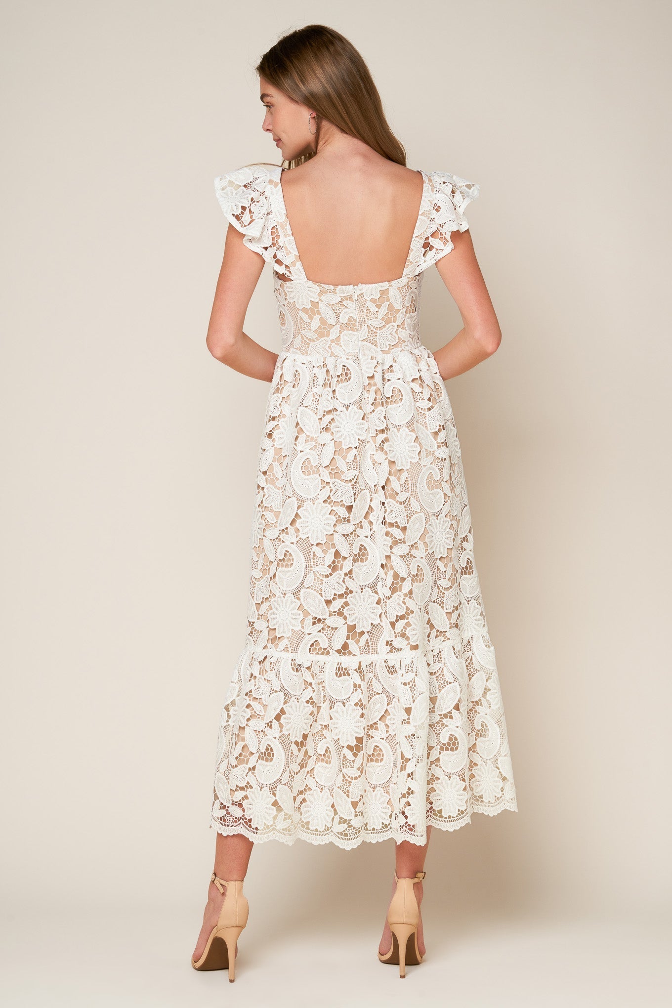 STILL THINKING LACE MIDI DRESS by Flying Tomato at Shirley Shoppe