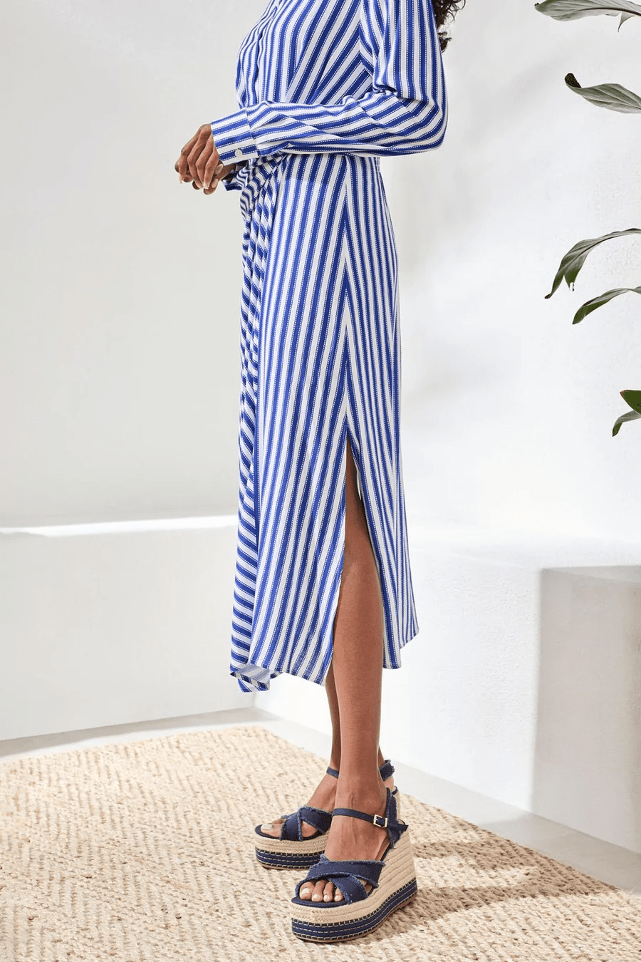 Striped Faux Wrap Knot Waist Midi Dress by Tribal at Shirley Shoppe
